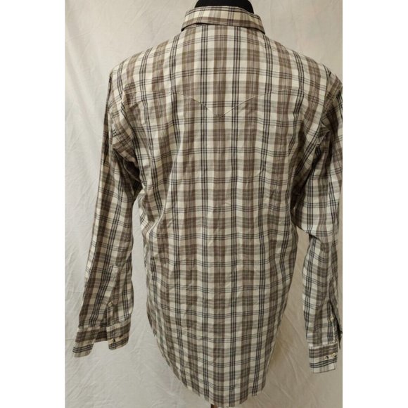 Flying R Ranchwear Large Beige Plaid Classic Fit Extra Long Tail Button Shirt US - Picture 5 of 10